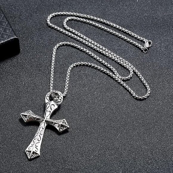 Necklace for Men Women with 23.6'' Stainless Steel Square Pearl Chain - Picture 1 of 7